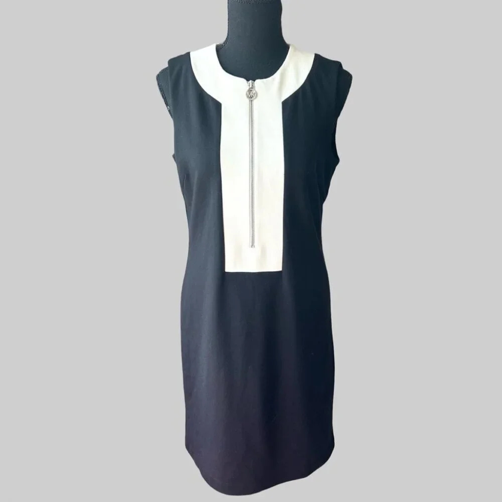 Michael Kors Black White Sleeveless Colour Block Sheath Dress